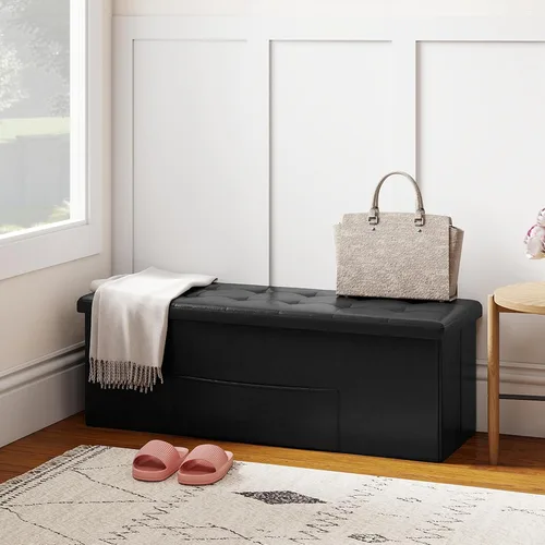 Miniatura 2 de Giantex Banco Otomano de Almacenamiento Plegable de 43 Pulgadas, Baúl de Almacenamiento Tapizado en Cuero PU con Bolsillo Lateral, Asiento