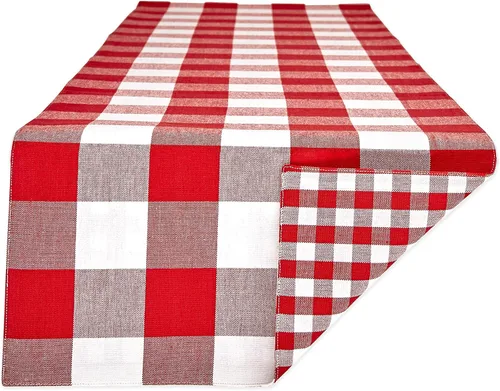 Miniatura 4 de DII Colección de mesa a cuadros Gingham, gris, camino de mesa, 14x72 pulgadas