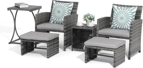 Miniatura 11 de OC Orange-Casual Juego de muebles de patio de 6 piezas con otomana, juego de silla y mesa de mimbre gris para exteriores, muebles de balcón
