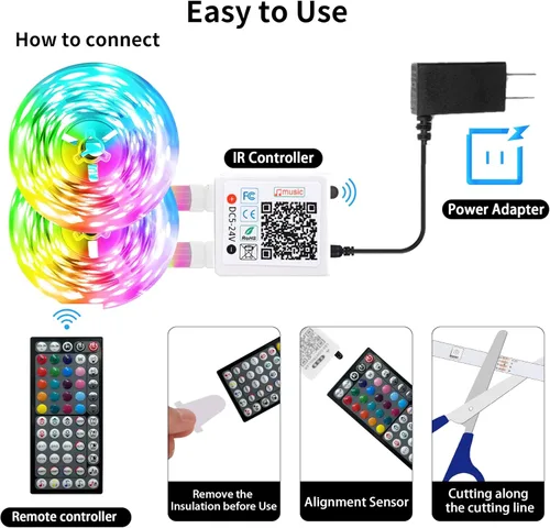 Miniatura 3 de NBBUFF - Luces LED para dormitorio de 300 pies (2 rollos de 150 pies), tira de luces LED RGB con sincronización de música y cambio de color, control