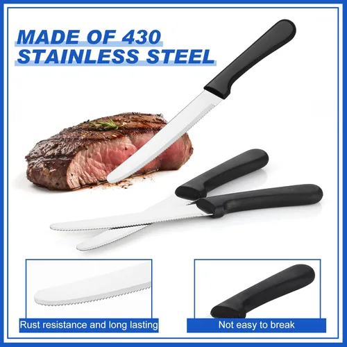 Miniatura 3 de Zhehao 100 cuchillos de carne de 8.39 pulgadas, cuchillo de hoja dentada redondeada de acero inoxidable con mango de plástico para cocina