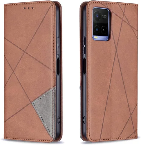 Miniatura 14 de Funda con tapa para Vivo Y11, Y15, Y12 e Y17, diseño de rombos de piel sintética, con función atril, cierre magnético, para Vivo Y11/Y15/Y12/Y17