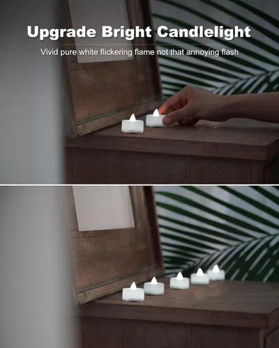 Miniatura 7 de BEICHI Paquete de 24 Velas de Té con Temporizador, Velas LED Operadas a Batería, Vela Votiva Sin Llama Integrada de 6 Horas, Velas Votivas