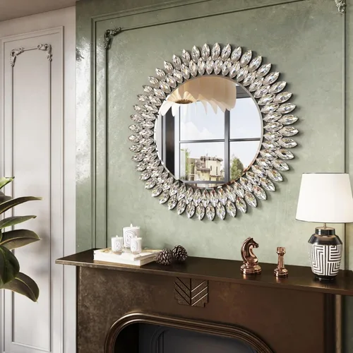 Miniatura 2 de Kelly Miller Espejo redondo con joyas para decoración de pared, espejo de pared decorativo moderno de 26 pulgadas con diamantes de lujo, espejo
