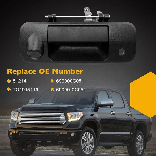 Miniatura 7 de Gledewen 81214 Manija de puerta trasera de elevación de pestillo de metal mejorada con orificio para cámara trasera, compatible con Toyota Tundra