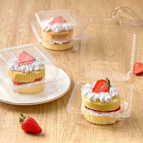Miniatura 4 de Zezzxu Paquete de 50 Recipientes de Plástico Transparente para Comida para Llevar, Recipientes Cuadrados para Rebanadas de Pastel con Tapas