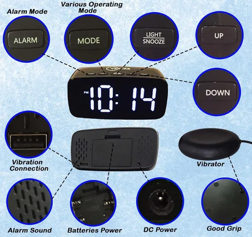 Miniatura 4 de Reloj despertador ruidoso con agitador de cama, reloj despertador vibratorio para personas que duermen con mucha fuerza, reloj despertador digital