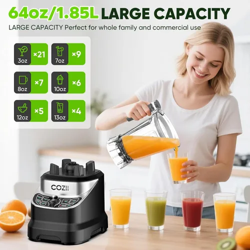 Miniatura 4 de Licuadora profesional de 2000 W, licuadoras de encimera de batido para cocina, 7 programas preestablecidos para trituración de hielo, bebidas