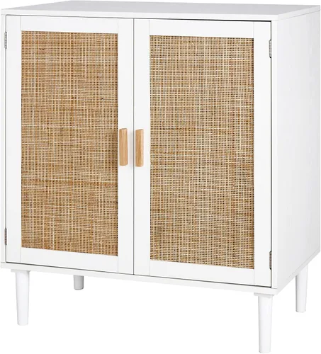 Finnhomy Aparador de buffet, consola de almacenamiento de cocina con puertas decoradas de ratán, buffet de licor, comedor, pasillo, mesa de consola