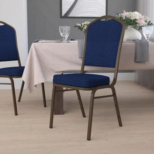 Miniatura 33 de EMMA + OLIVER Silla de banquete con respaldo de corona, tela estampada beige/marco dorado