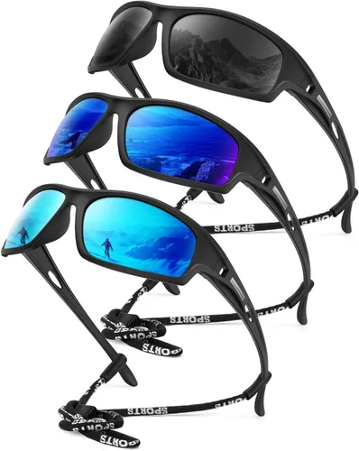 Miniatura 44 de KALIYADI 4 Pack Polarized Sunglasses-Men Sports Sun-glasses: Mens Sunglasses UV Protection for Fishing Driving Cycling A02-negro/azul hielo/rojo