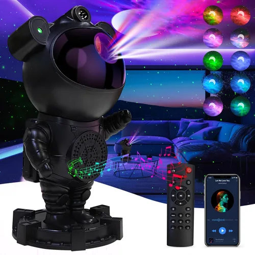 Proyector de estrellas y astronautas de galaxia, altavoz Bluetooth, ruido blanco, luz nocturna de nebulosa lunar para dormitorio, ajustable en 360°,