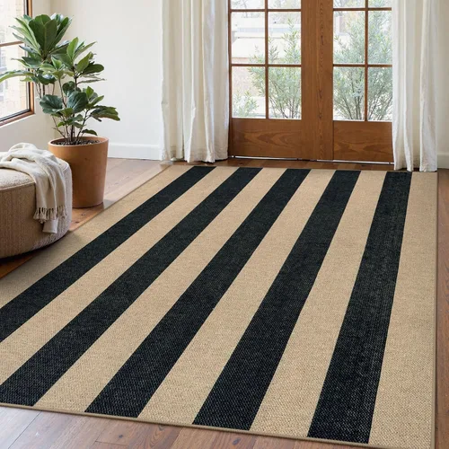 Miniatura 36 de Lahome Alfombra de yute a rayas fácil para patio al aire libre, alfombras lavables de 3 x 5 pies para entrada, porche, casa de campo, alfombra