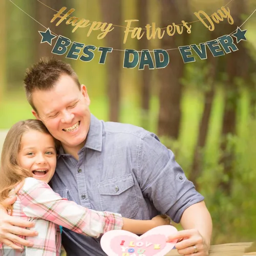 Miniatura 3 de Pancarta dorada con texto en inglés «Happy Father's Day» para el Día del Padre, decoración de fiesta del padre, guirnalda de fondo para el día