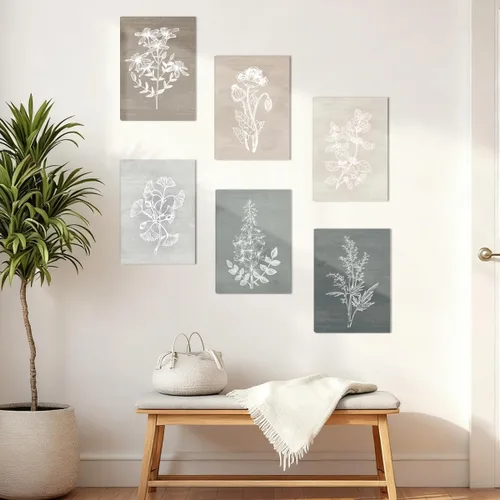 Miniatura 3 de BINCUE Lienzo de plantas botánicas neutrales, 6 piezas, arte de pared rústico, pinturas de pared de granja, impresiones botánicas de plantas