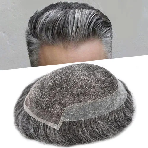 Miniatura 106 de Sistema de repuesto de cabello humano europeo con encaje frontal suizo para hombre, tupé para hombre, pieza de cabello, nudo blanqueado, línea #17