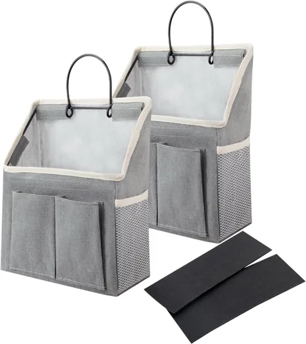 LYroo Paquete de 2 cestas organizadoras para colgar en la pared con bolsillos para baño, dormitorio, cocina, dormitorio, artículos esenciales para