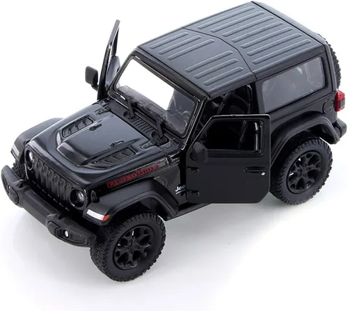 KiNSMART - Coche de juguete réplica de modelo fundido a presión escala 1:34 Jeep Wrangler Rubicon todoterreno 4x4 de 12,7 cm (Techo duro negro)
