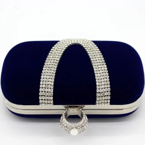 Miniatura 3 de Bolso de noche con cierre de anillo de cristal de diamantes de imitación para fiesta de boda, Azul