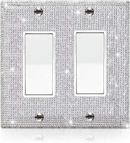 Miniatura 9 de 1 pieza de cubierta de placa de pared con diamantes de imitación brillantes plateados, cubierta decorativa para interruptor de luz con brillos