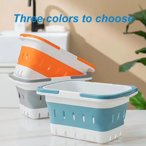 Miniatura 6 de Organizador de plástico para productos de suministros de limpieza, cesta plegable de almacenamiento con asas, organizador de caja para baño, cocina