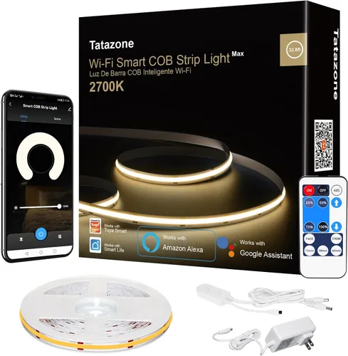 Miniatura 14 de Tatazone Tira de luz LED COB blanca inteligente con aplicación y control remoto, tira de luz COB brillante de 32.8 pies 6500 K WiFi funciona