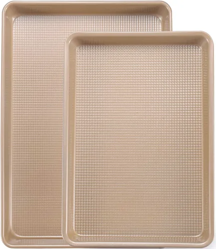 Hojas de galletas antiadherentes para hornear, paquete de 2 bandejas de hornear resistentes de 0.031 in (9 x 13 pulgadas) y rollo de gelatina (10 x