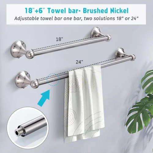 Miniatura 2 de Juego de accesorios de baño de 8 piezas (barra de toalla ajustable, anillo de toalla, soporte de papel higiénico, gancho para toalla), accesorios
