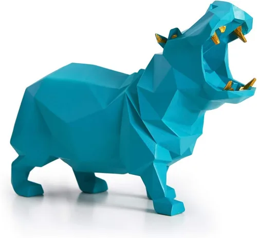 HAUCOZE Estatua de hipopótamo, escultura de animal, figura moderna para decoración del hogar, decoración del hogar, arte de mesa, regalo para Azul