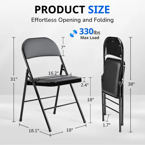 Miniatura 3 de Alpen Paquete de 4 sillas plegables, fáciles de usar y almacenar para la oficina en casa, fiestas, interiores y exteriores, acolchado de cuero