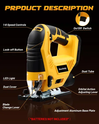 Miniatura 4 de Sierra de calar inalámbrica compatible con batería Dewalt de 20 V MAX, 6 velocidades variables, 4 ajustes orbitales, ángulo biselado (0 ° - 45 °)