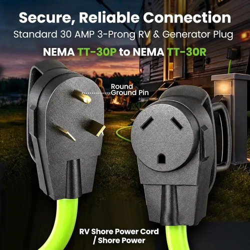 Miniatura 4 de GEARit Cable de extensión RV de 30 amperios de 30 pies, 10/3 STW 30 Amp Cable de alimentación RV 125V 3750W NEMA TT-30P a TT-30R, 3 clavijas
