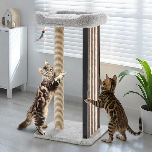 Veehoo Poste rascador de gatos de 35 pulgadas de alto para gatos de interior y adultos, almohadilla resistente para rascar gatos con marco de metal