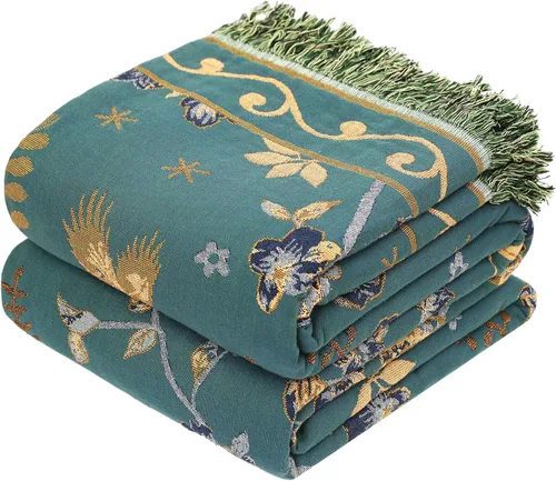 Miniatura 33 de VANJOROY - Manta bohemia de 100% algodón orgánico, transpirable, ultrasuave, decoración rústica, manta decorativa con diseño floral para todas