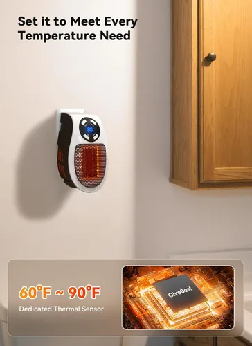 Miniatura 4 de Calentador de espacio programable GiveBest con pantalla LED, calentador eléctrico de toma de pared remoto con termostato y temporizador
