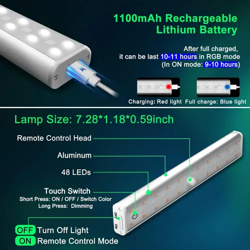 Miniatura 2 de Iluminación para debajo del gabinete, inalámbrica, recargable, funciona con pilas, luces LED regulables debajo de la encimera, barra de luces