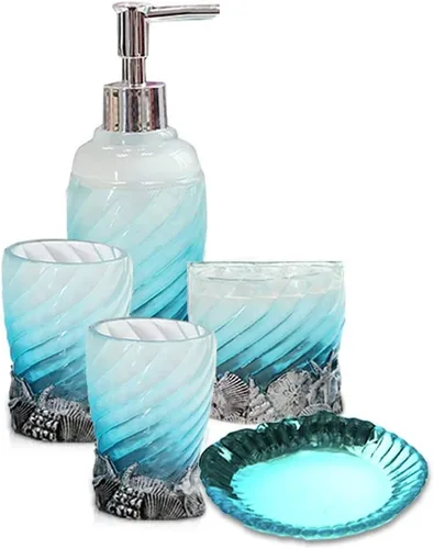 Miniatura 7 de Juego de accesorios de baño, juego de 5 piezas, incluye dispensador de jabón, jabonera, vaso, soporte para cepillos de dientes, vidrio de poliresina