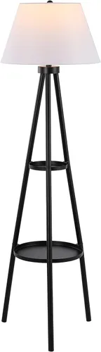 SAFAVIEH Lighting Collection Dorea - Lámpara de pie moderna con trípode de mesa de doble bandeja, color negro, 63 pulgadas (bombilla LED incluida)