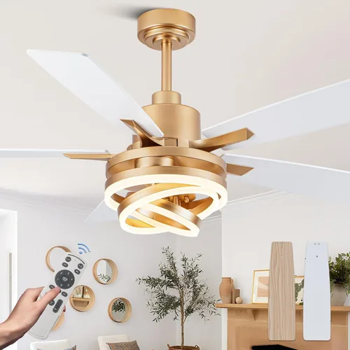 Miniatura 11 de Ventiladores de techo grandes modernos de 72 pulgadas con luces y control remoto, motor CC silencioso reversible de 6 velocidades, ventiladores