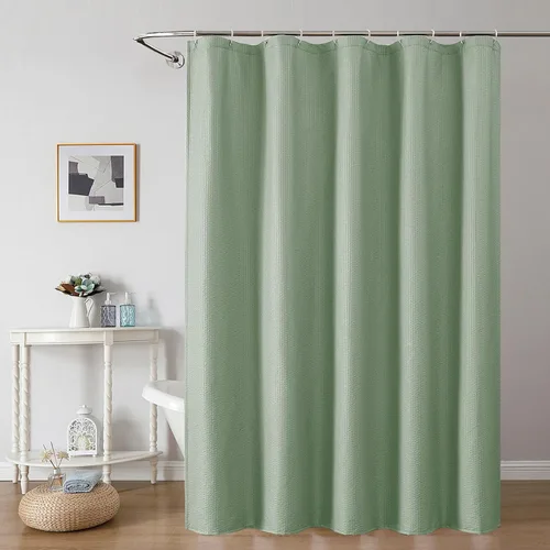 Miniatura 22 de OWENIE Cortina de ducha blanca para baño, 96 pulgadas, extra larga, elegante cortina de ducha de tela texturizada en relieve 3D, repelente al agua