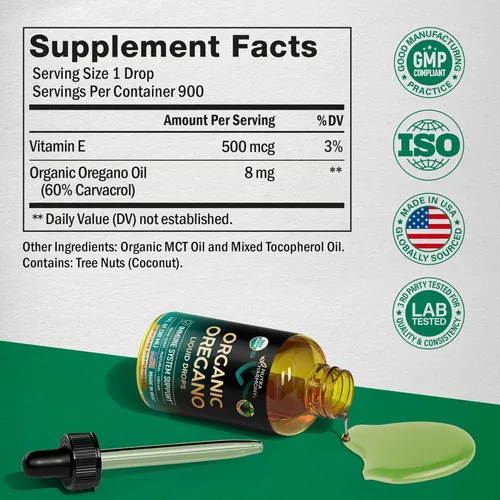 Miniatura 7 de Aceite de Orégano Orgánico USDA – Gotas Líquidas con Vitamina E – Hecho en Estados Unidos – Suplemento para Apoyo Inmunológico, Salud Digestiva