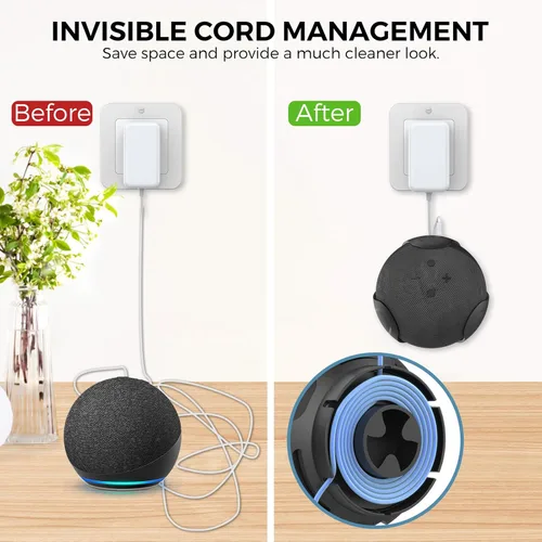 Miniatura 2 de awakentti Soporte de pared 2 en 1 para Echo Dot de 4ª generación, accesorios que ahorran espacio, resistente, colgador de salida para altavoz