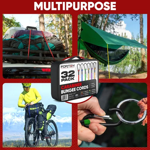 Miniatura 5 de FORTEM Surtido de cuerdas elásticas con mosquetón, paquete múltiple de 32 cuerdas elásticas, incluye cuerdas elásticas de 18", 24", 30", 36", 48