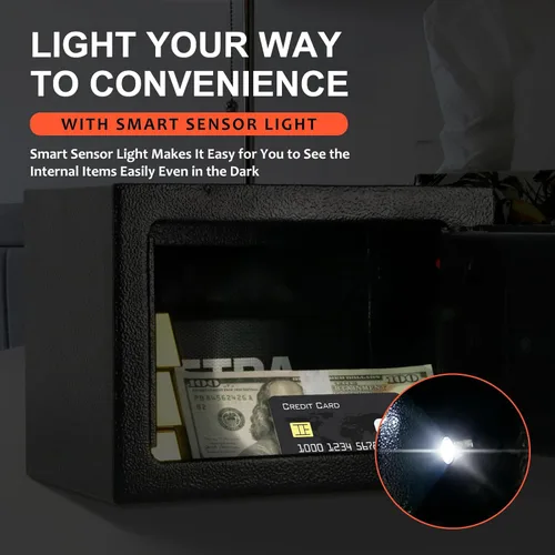 Miniatura 2 de Bostra Caja de seguridad ignífuga con sensor de luz y bolsa ignífuga, caja fuerte para dinero con teclado digital, caja fuerte de seguridad