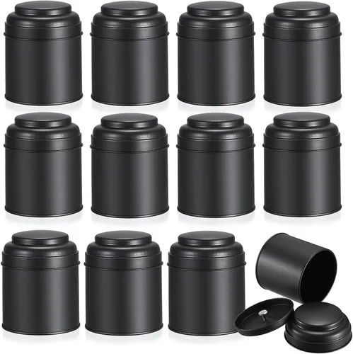JUXYES Paquete de 12 latas de té con tapas dobles herméticas, 8 onzas líquidas, almacenamiento de té de hojas sueltas herméticas, recipientes de