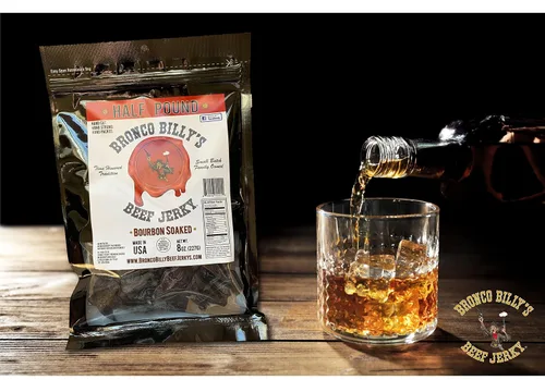 Miniatura 4 de Bolsa resellable de media libra de carne de res con sabor a bourbon Bronco Billy's Beef Jerky