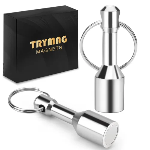 TRYMAG Llaveros magnéticos para probar latón, paquete de 2 llaveros de bolsillo de neodimio con fuerte magnético de tierras raras, imán de prueba de
