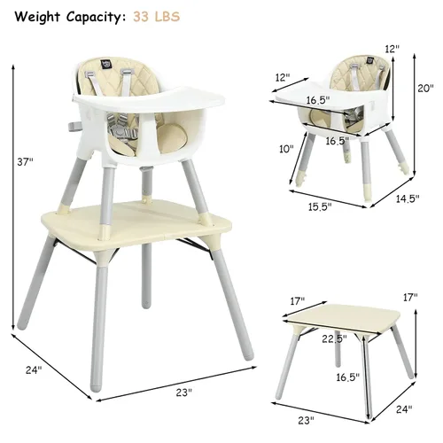 Miniatura 6 de BABY JOY Silla Alta, Trona Convertible 5 en 1 para Bebés y Niños Pequeños Asiento Elevador Juego de Mesa y Silla Silla de Alimentación Beige