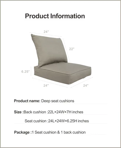 Miniatura 2 de Cojín para muebles de exterior, cojines para silla de asiento profundo, asiento de espuma, tela Sunbrella 24 x 24 pulgadas, lona carbón Lona