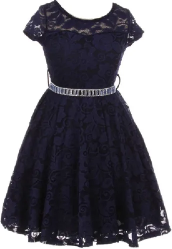Miniatura 5 de Little Girl - Vestido de niña con manga de encaje y cinturón de piedras